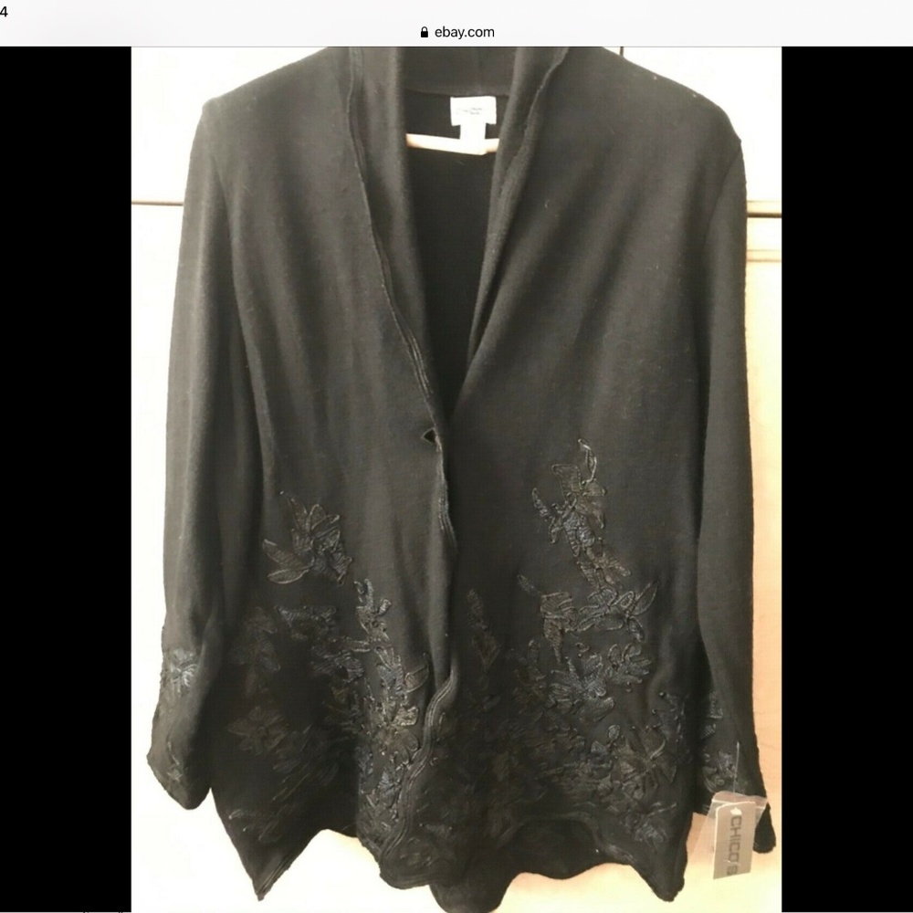 Chico’s NWT black embroidered wool blazer